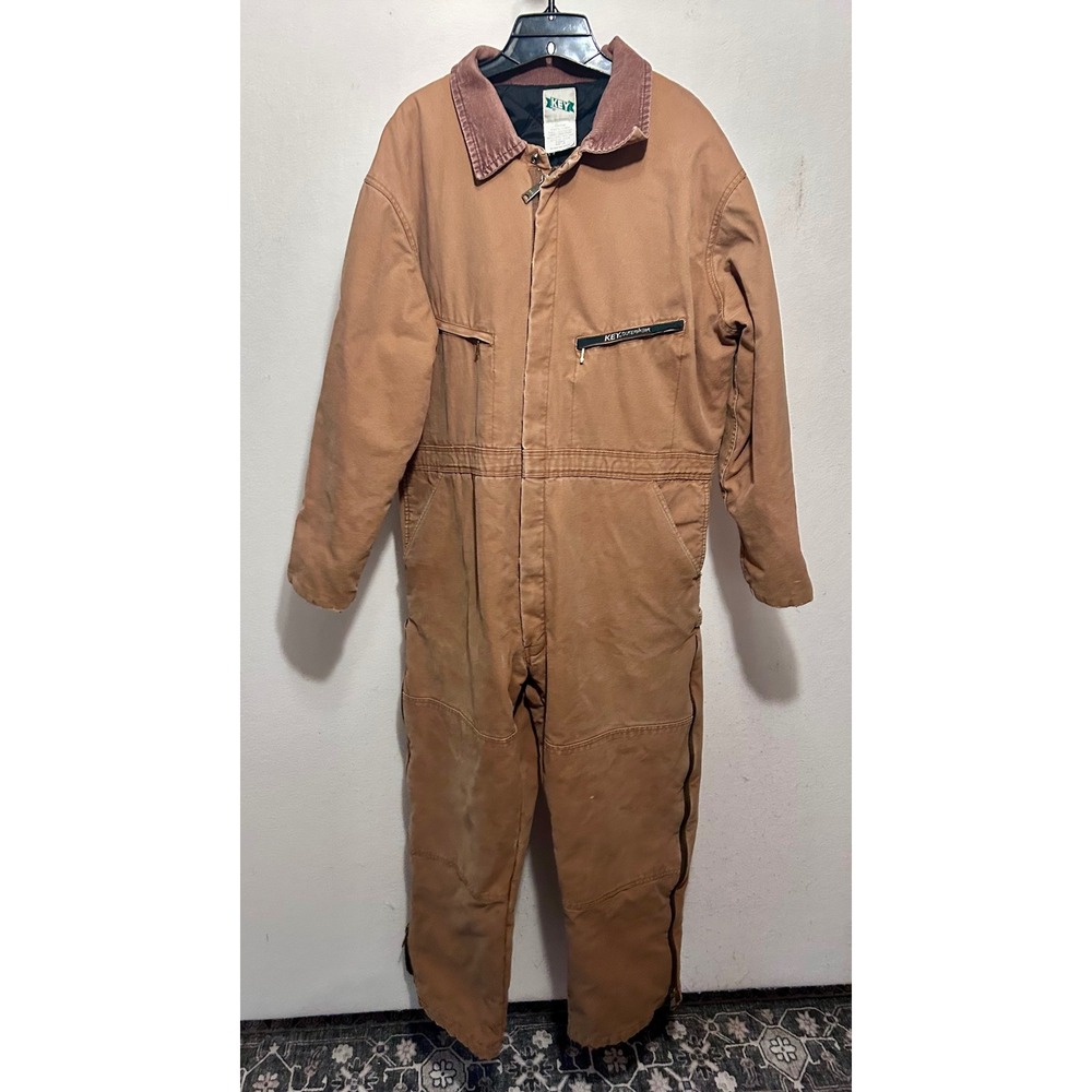 VTG Key Industries Mens Insulated Cotton Duck Coveralls Brown Size Large Regular
